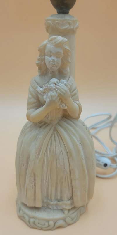 Antique Table Lamp - Carved Lady with Roses against a Pillar - Heavy - 25cm high
