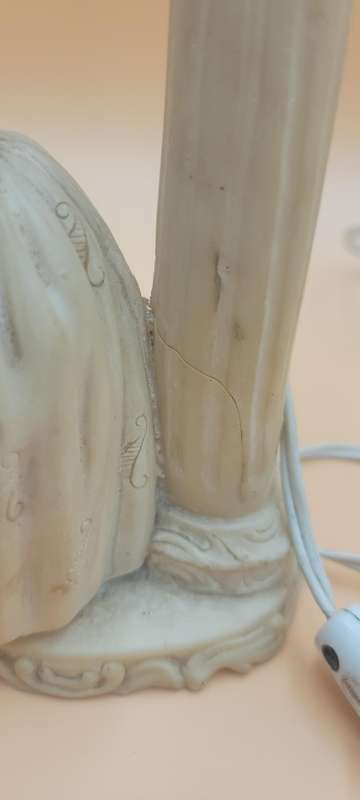 Antique Table Lamp - Carved Lady with Roses against a Pillar - Heavy - 25cm high