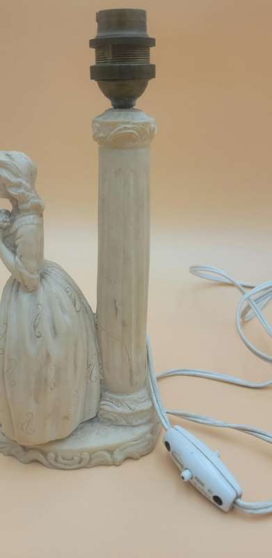 Antique Table Lamp - Carved Lady with Roses against a Pillar - Heavy - 25cm high