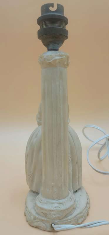 Antique Table Lamp - Carved Lady with Roses against a Pillar - Heavy - 25cm high