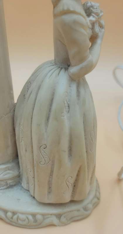 Antique Table Lamp - Carved Lady with Roses against a Pillar - Heavy - 25cm high