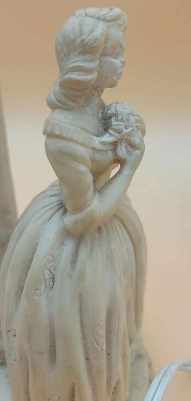 Antique Table Lamp - Carved Lady with Roses against a Pillar - Heavy - 25cm high