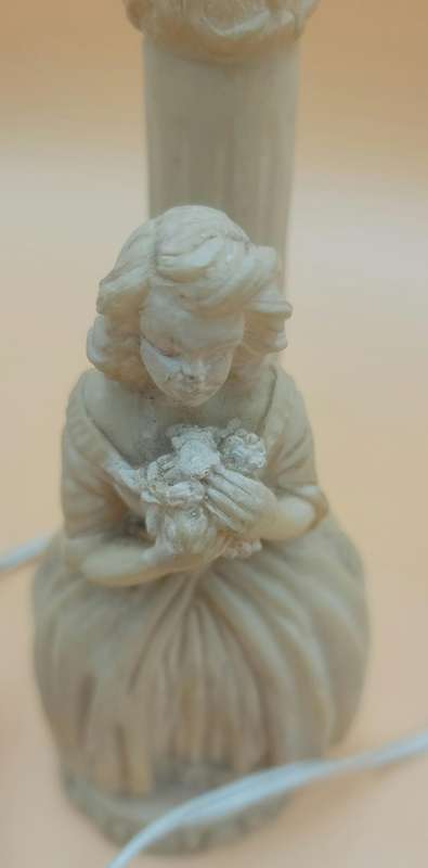 Antique Table Lamp - Carved Lady with Roses against a Pillar - Heavy - 25cm high