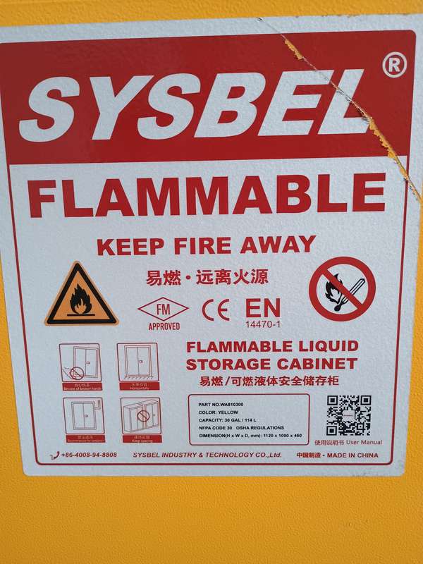 Sysbel Flammables Liquid and Chemicals Storage Cabinet 114Ltr with a Spillage Pallet