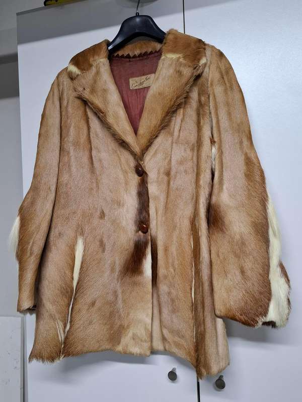 Vintage Springbok Hide Jacket with Leather Buttons - Versatile as Film Prop or Decor Item