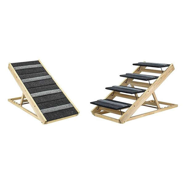 Foldable Wooden Dog Ramp & Stairs - Non-Slip Adjustable Portable Pet Steps