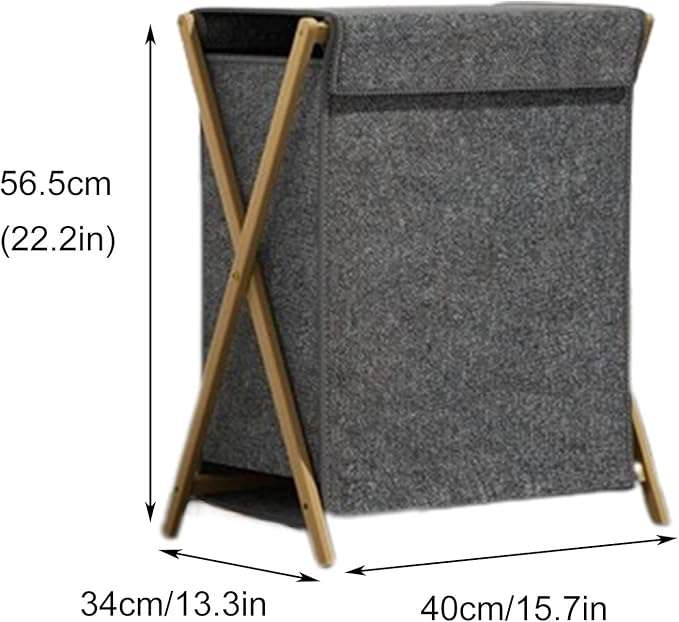 Folding Wooden Laundry Basket with Lid - Washing Basket- Large Washable Laundry Basket-Grey