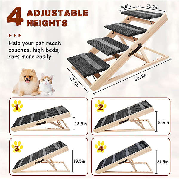 Foldable Wooden Dog Ramp & Stairs - Non-Slip Adjustable Portable Pet Steps