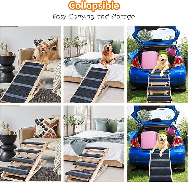 Foldable Wooden Dog Ramp & Stairs - Non-Slip Adjustable Portable Pet Steps