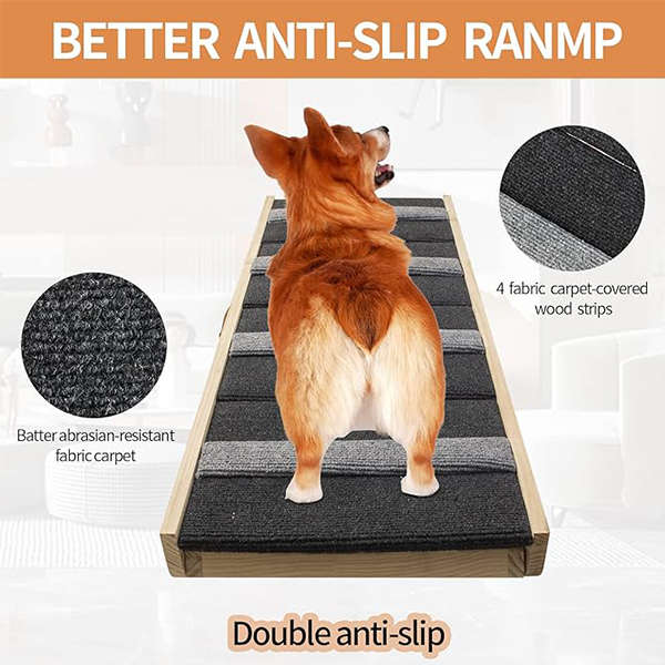 Foldable Wooden Dog Ramp & Stairs - Non-Slip Adjustable Portable Pet Steps