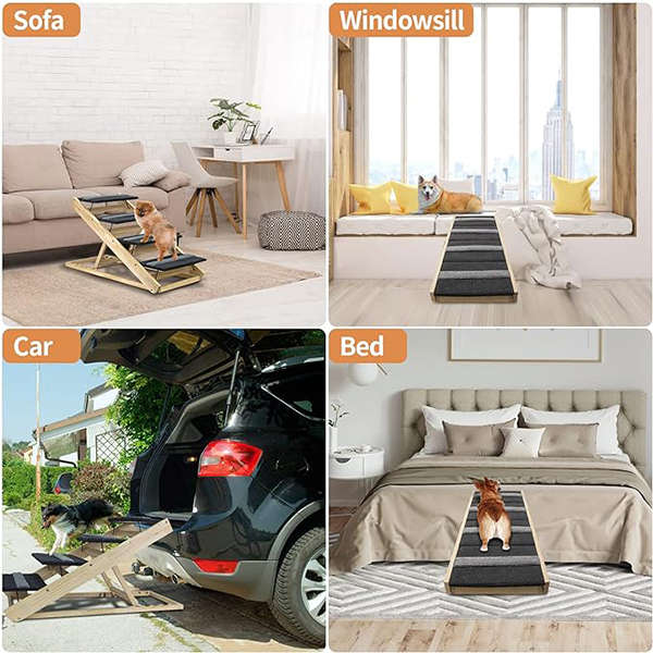 Foldable Wooden Dog Ramp & Stairs - Non-Slip Adjustable Portable Pet Steps