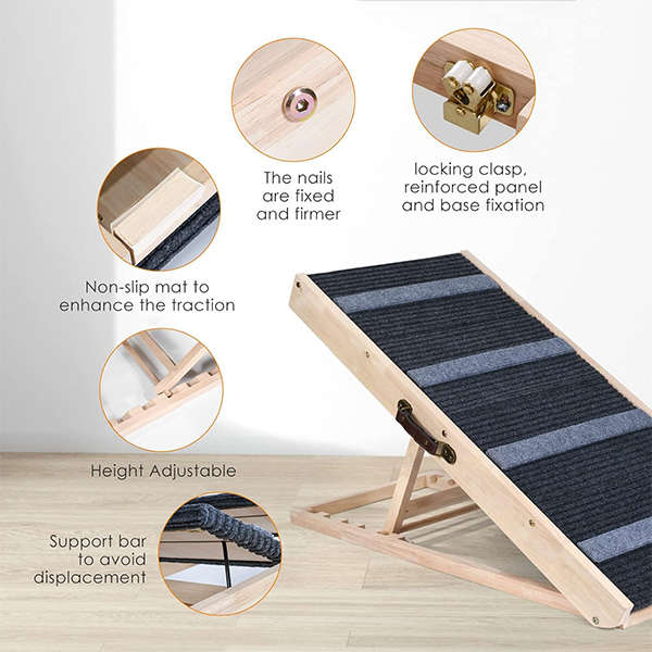 Foldable Wooden Dog Ramp & Stairs - Non-Slip Adjustable Portable Pet Steps