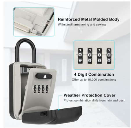 Key Locker Storage Box - Portable Hanging 4 Digit Combination Key Safe