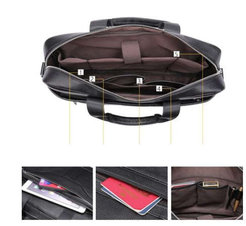 Laptop Bag- Briefcase - Genuine Cowhide Leather Shoulder Bag with Straps