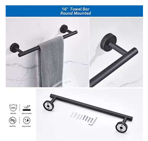 6  Piece Stainless steel Wall Mount Towel Rail & Bath Accessories Set