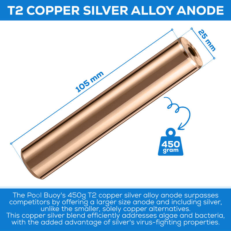 Pool Buoy 450g T2 Copper Silver Alloy Anode 10.5x2.5cm Solar Pool Ionizer
