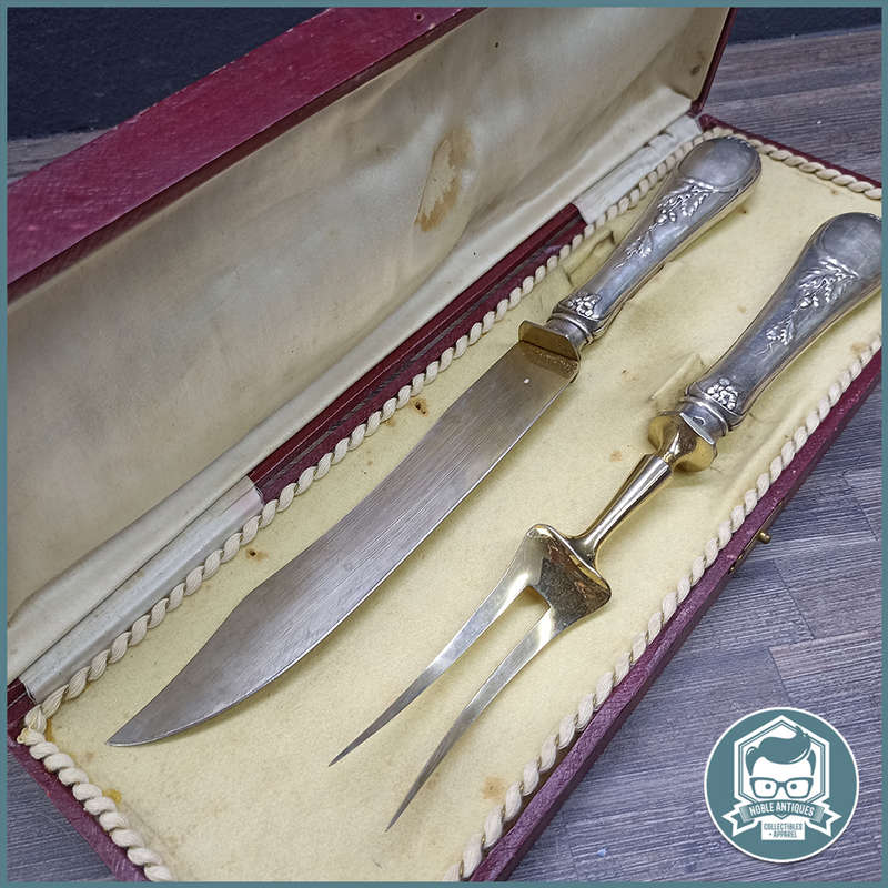Antique Original Boxed 800 Silver Handled Carving Set!!!