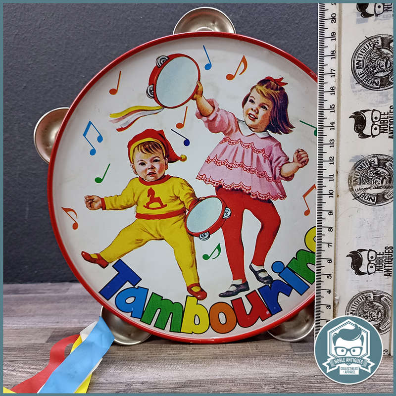 Vintage 1970s Japanese Lithographed Tinplate Tambourine!!!