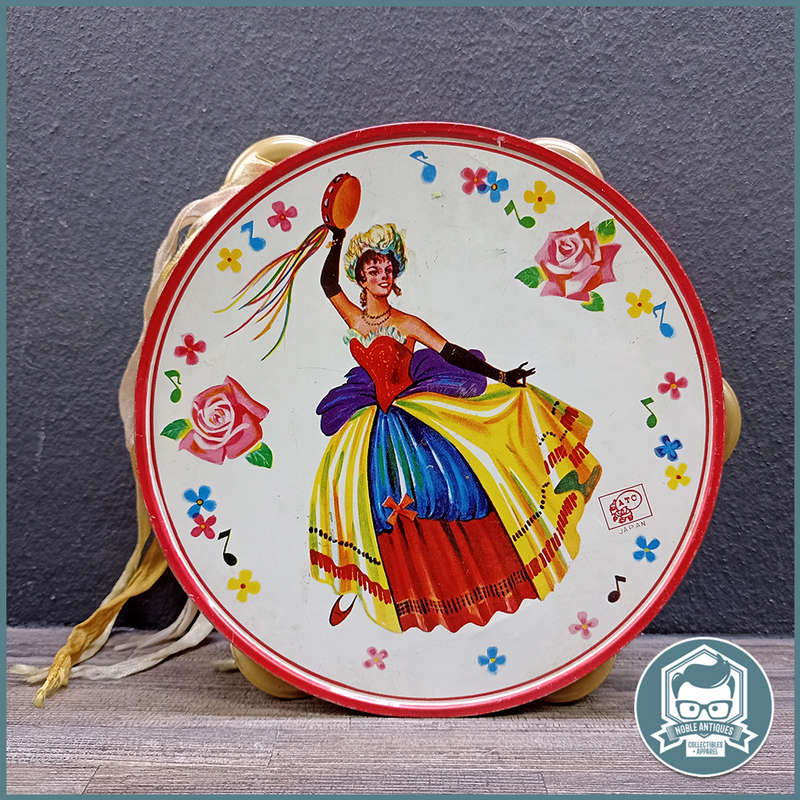 Vintage 1970s Japanese Lithographed Tinplate Tambourine!!!