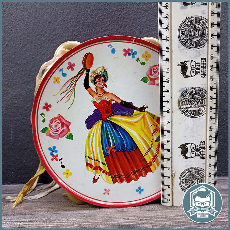 Vintage 1970s Japanese Lithographed Tinplate Tambourine!!!
