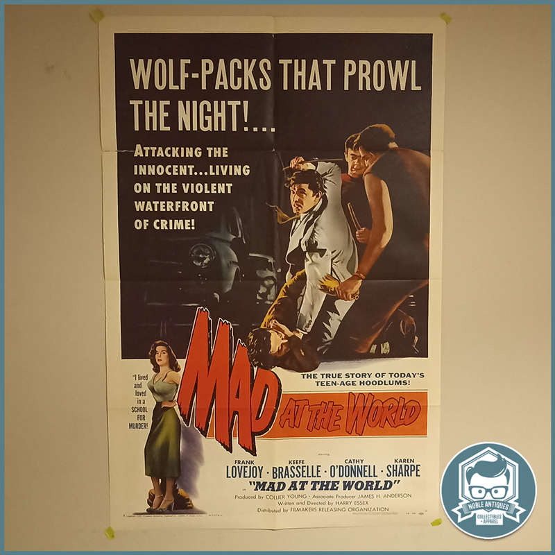 LARGE Vintage 1955 A1 Lithographed Movie Poster : MAD AT THE WORLD!!!