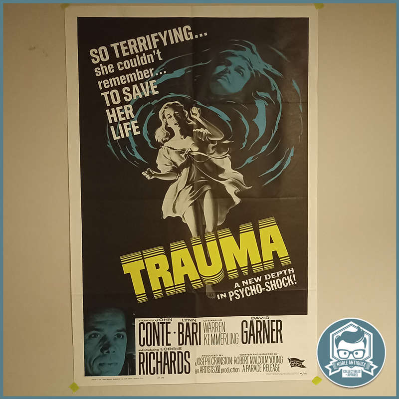 LARGE Vintage 1962 A1 Lithographed Movie Poster : Trauma !!!