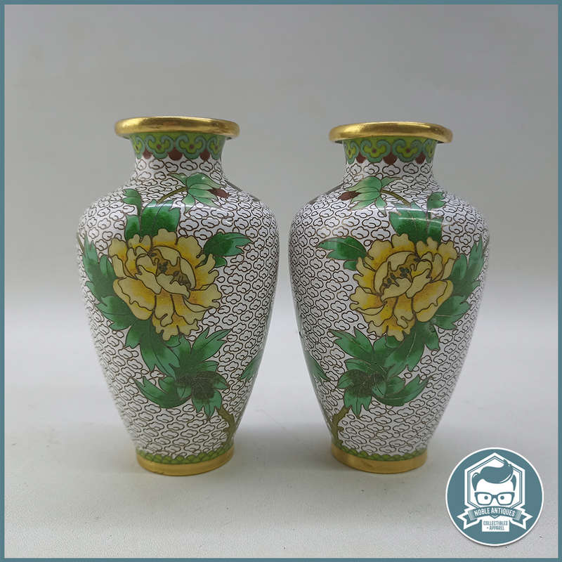Two Vintage Cloisonné Enamel Brass Vases - Bid For Both!!!