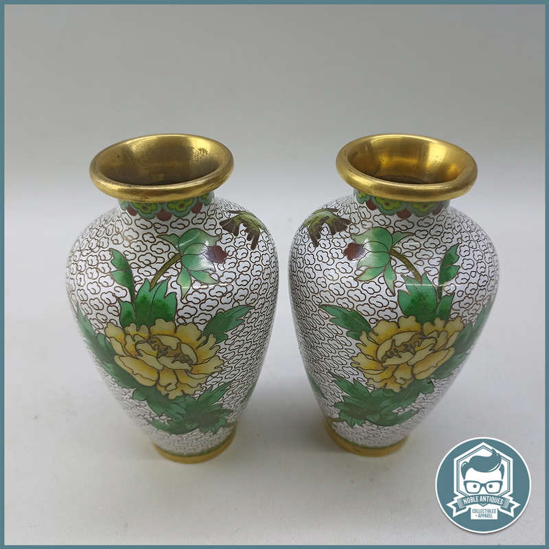 Two Vintage Cloisonné Enamel Brass Vases - Bid For Both!!!