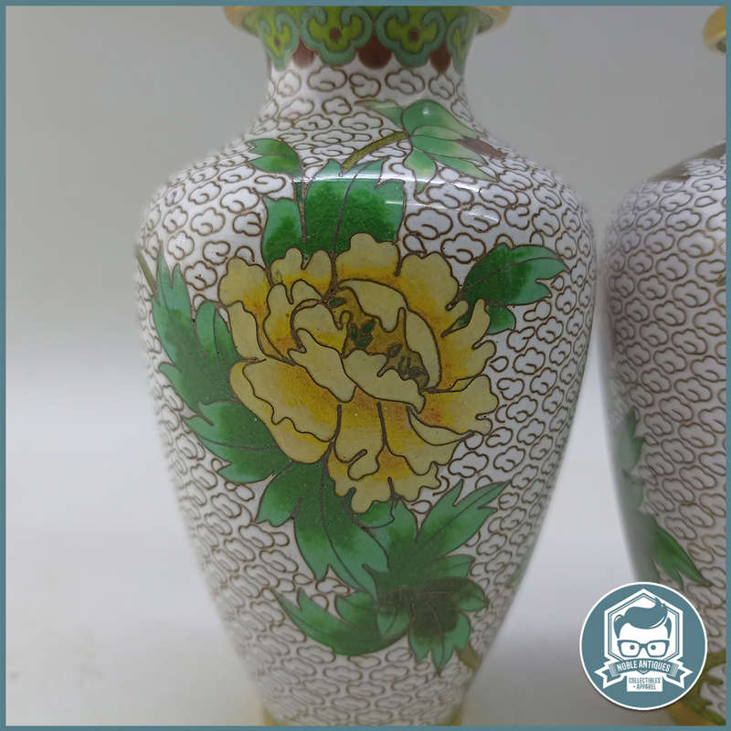 Two Vintage Cloisonné Enamel Brass Vases - Bid For Both!!!