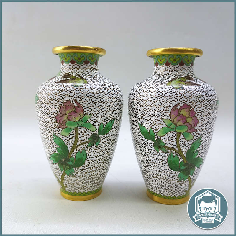 Two Vintage Cloisonné Enamel Brass Vases - Bid For Both!!!