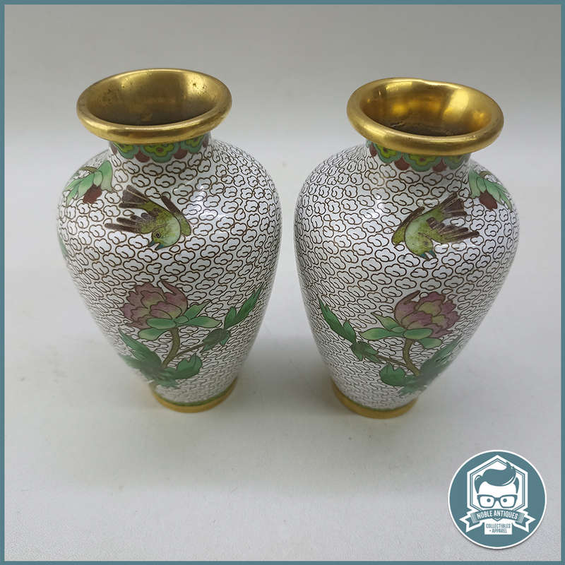 Two Vintage Cloisonné Enamel Brass Vases - Bid For Both!!!