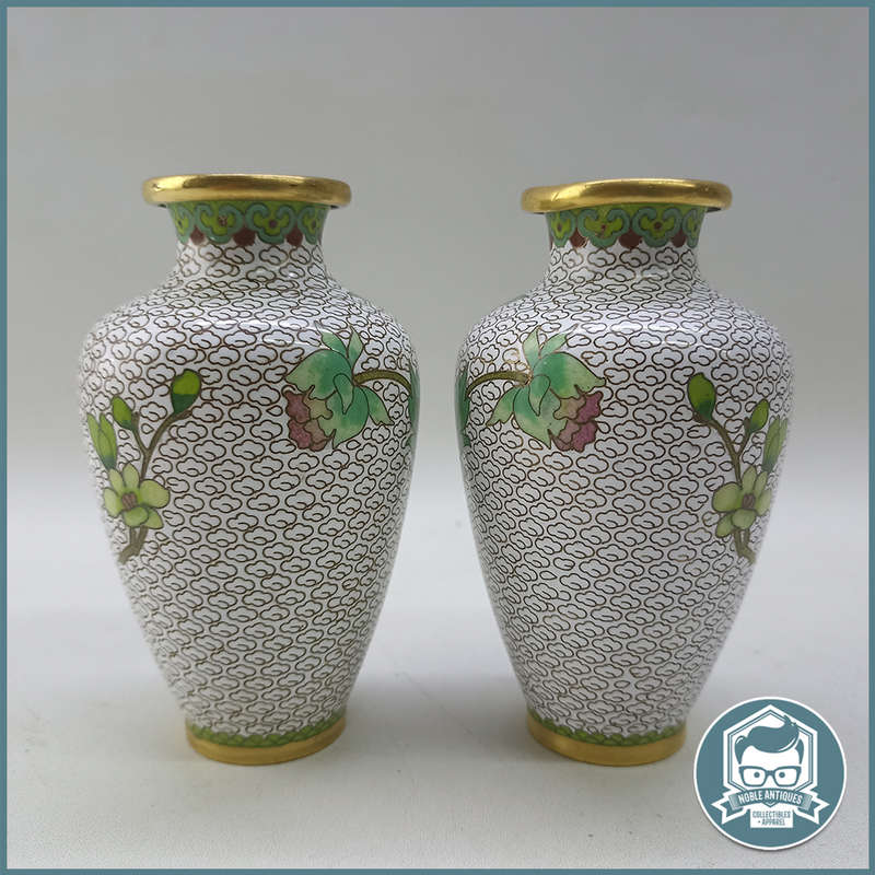Two Vintage Cloisonné Enamel Brass Vases - Bid For Both!!!