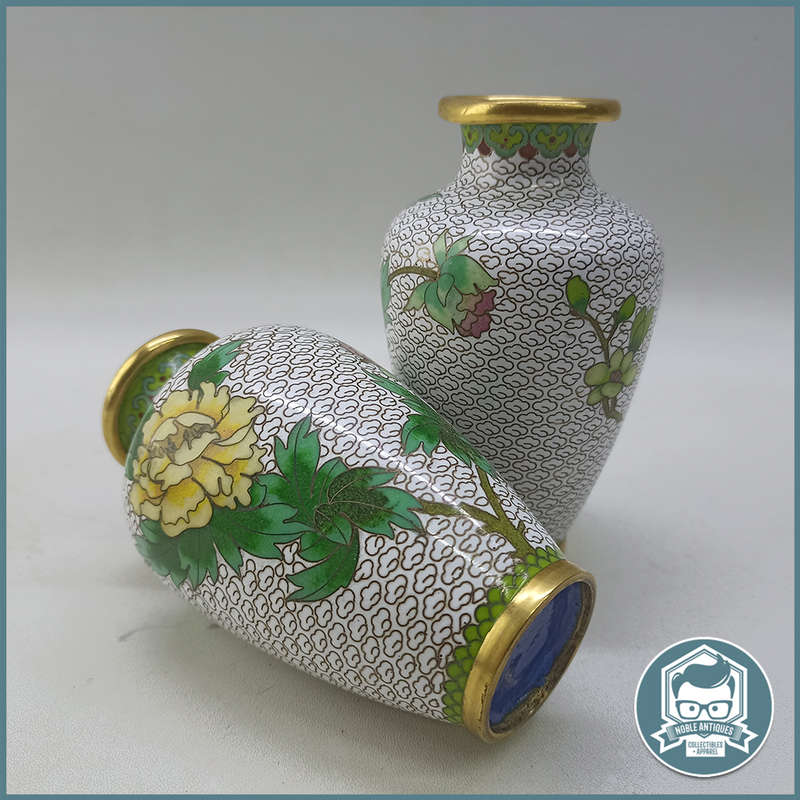 Two Vintage Cloisonné Enamel Brass Vases - Bid For Both!!!