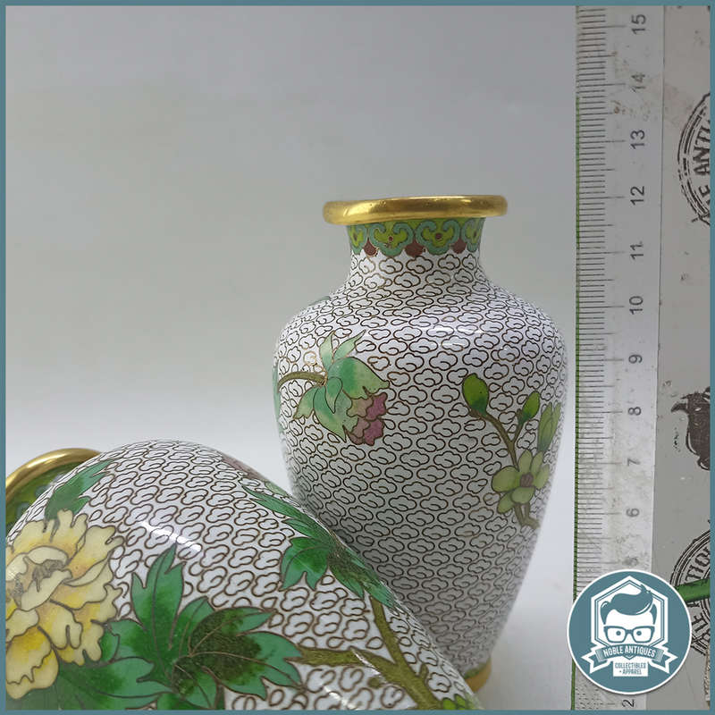 Two Vintage Cloisonné Enamel Brass Vases - Bid For Both!!!
