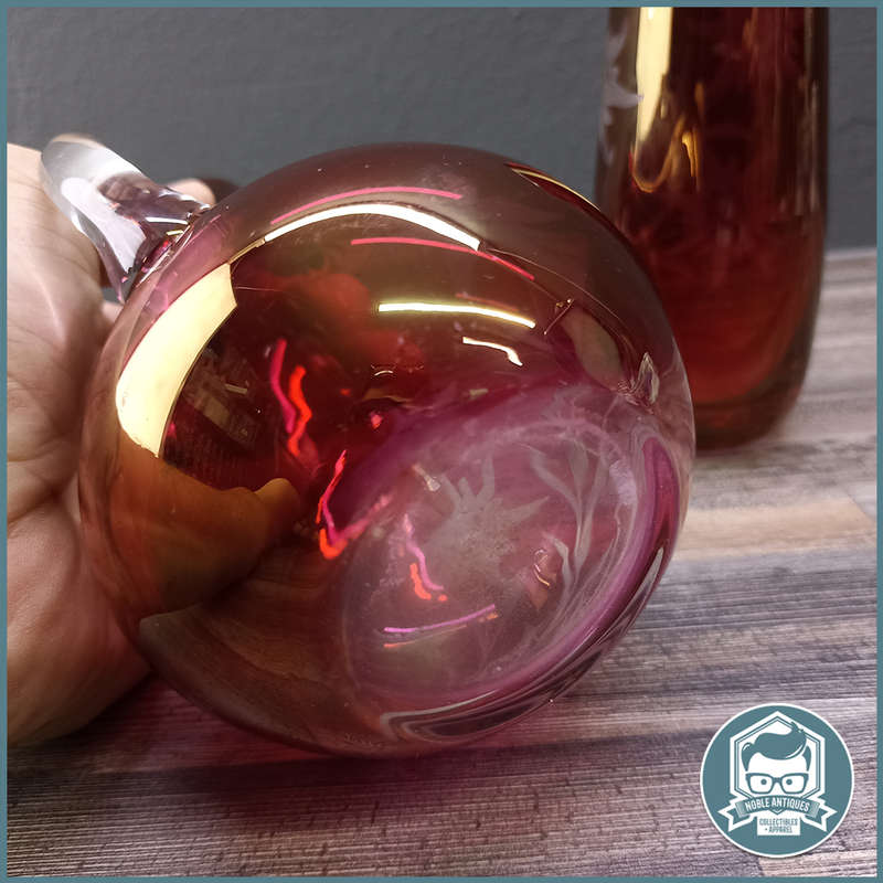 Vintage Echt Kristall Glass Red Etched Colored Glass Vases