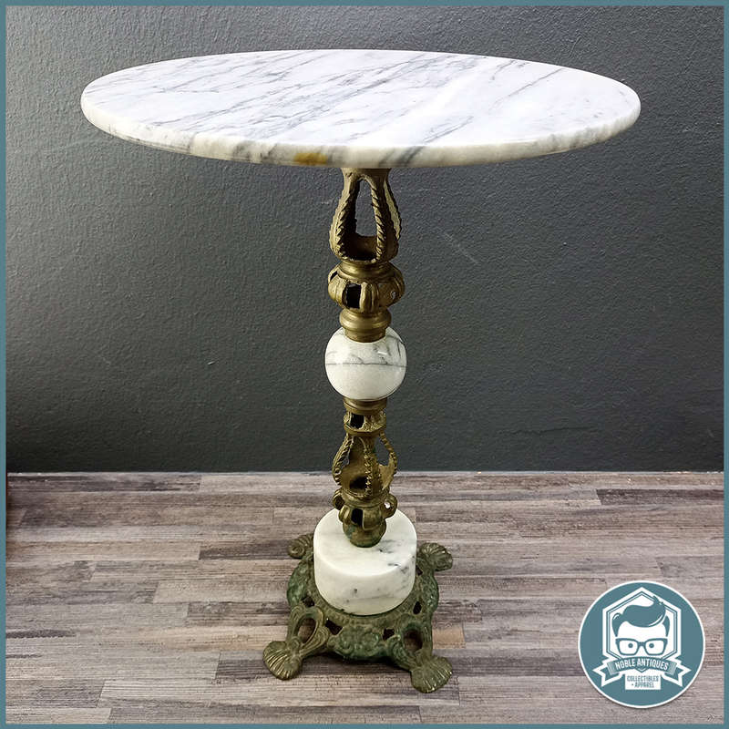 Vintage Onyx Marble and Decorative Brass Side Table