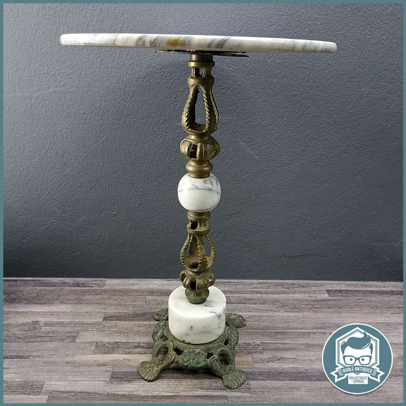 Vintage Onyx Marble and Decorative Brass Side Table