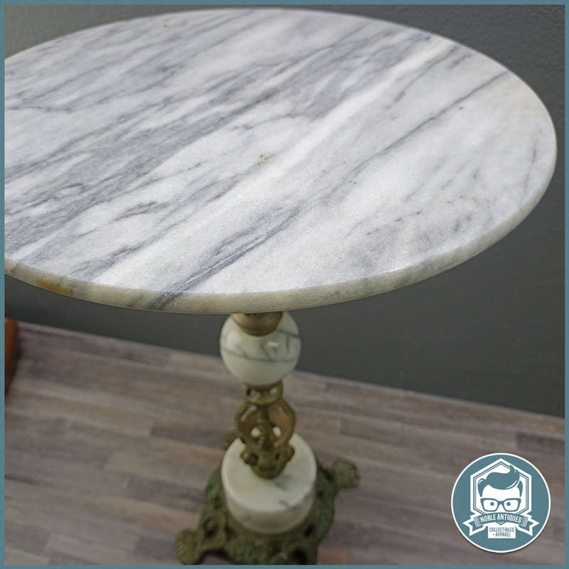 Vintage Onyx Marble and Decorative Brass Side Table