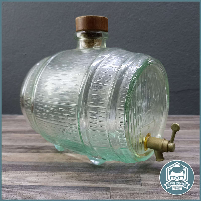 Vintage Depositato In Ital Green Glass Barrel Drink Dispenser with Metal Faucet