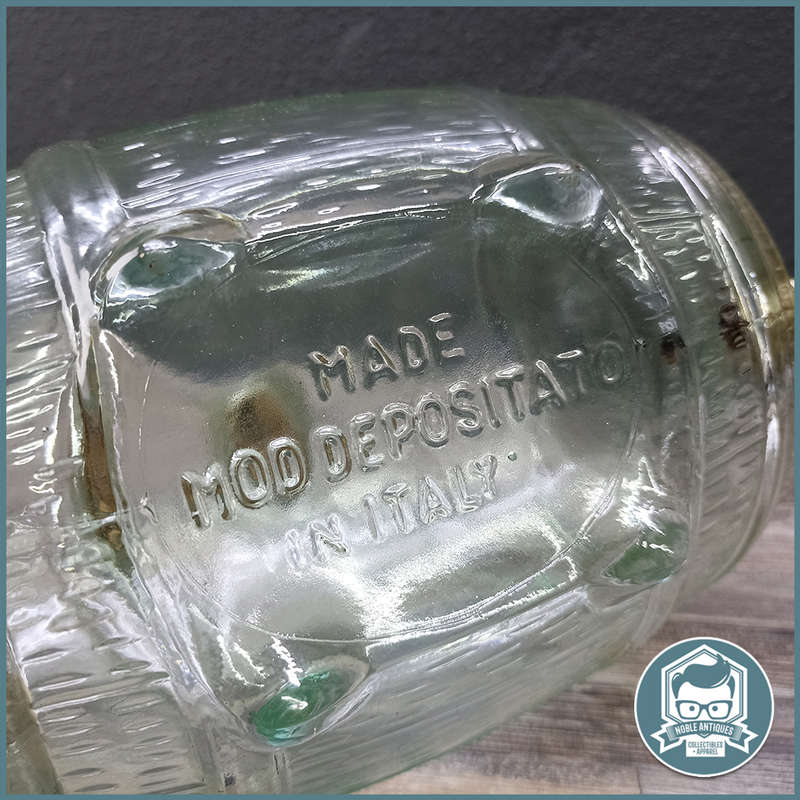 Vintage Depositato In Ital Green Glass Barrel Drink Dispenser with Metal Faucet