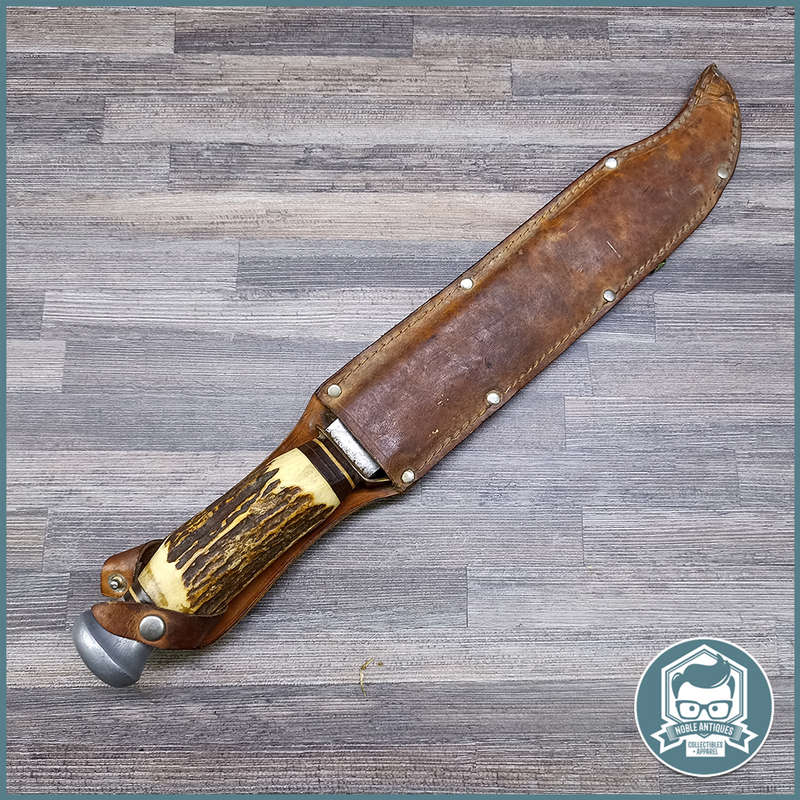Large Original Vintage German Solingen Bowie knife & leather scabbard by CARL SCHLIEFER