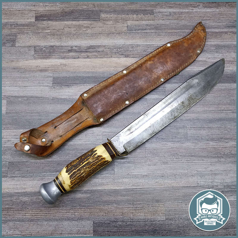 Large Original Vintage German Solingen Bowie knife & leather scabbard by CARL SCHLIEFER
