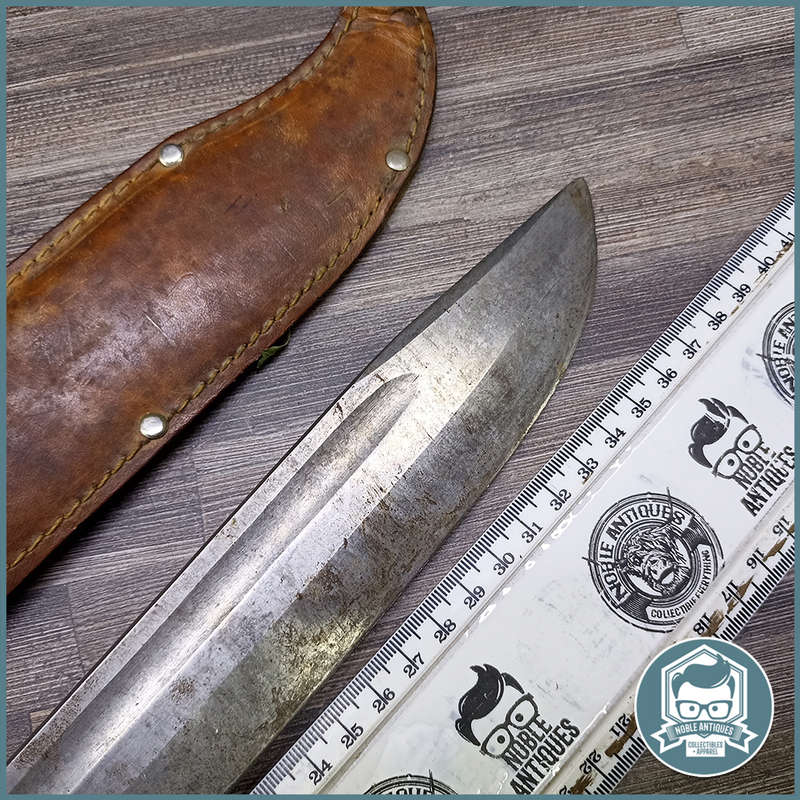 Large Original Vintage German Solingen Bowie knife & leather scabbard by CARL SCHLIEFER