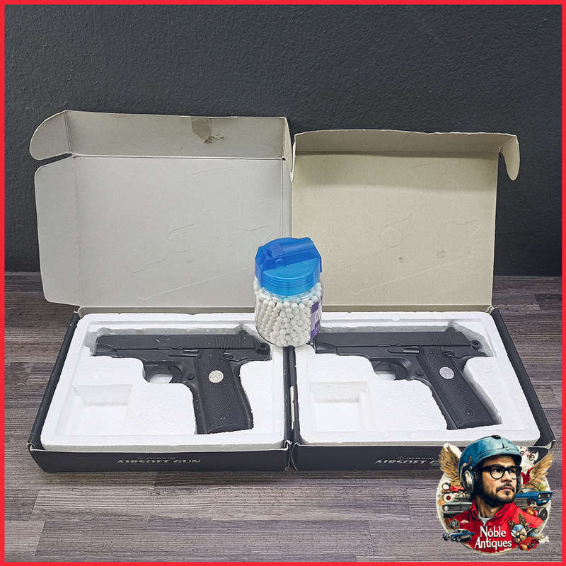 Two Boxed Black Full Metal Airsoft Pistols, Working