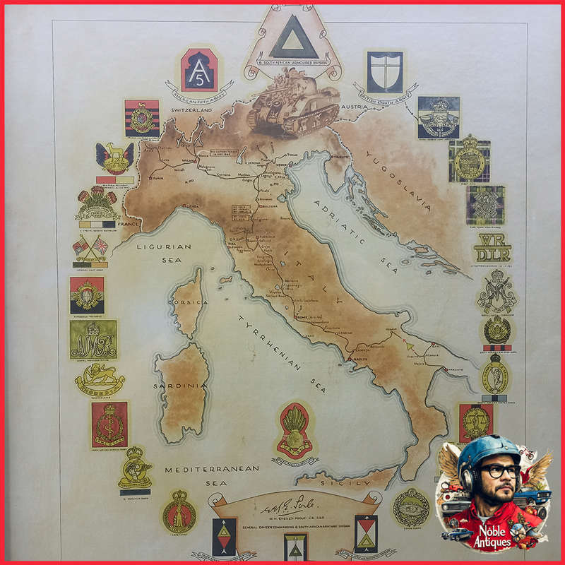 WWII Framed  6 South African Armored Division Poster By Pizzi + Pizio Milan