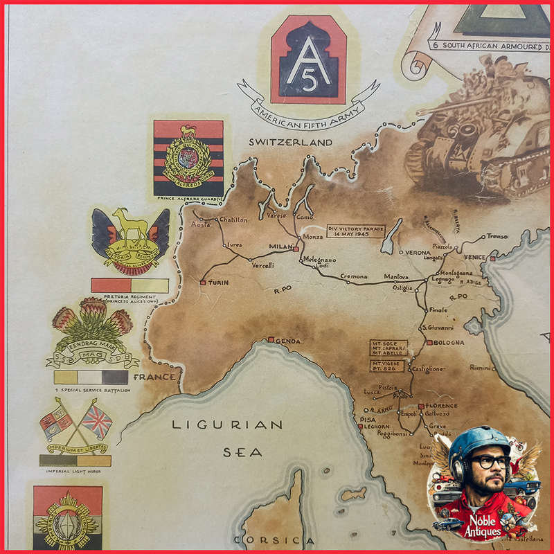 WWII Framed  6 South African Armored Division Poster By Pizzi + Pizio Milan