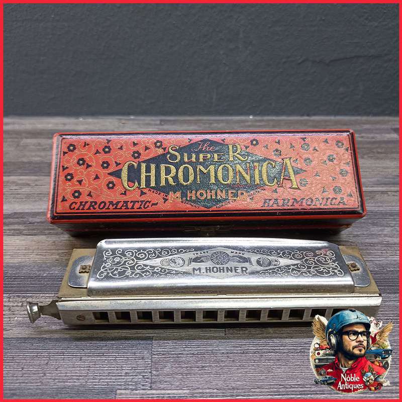 Vintage Original Boxed 1937 Pre War Super Chromonica M Hohner Harmonica Key Of G Six Point Star
