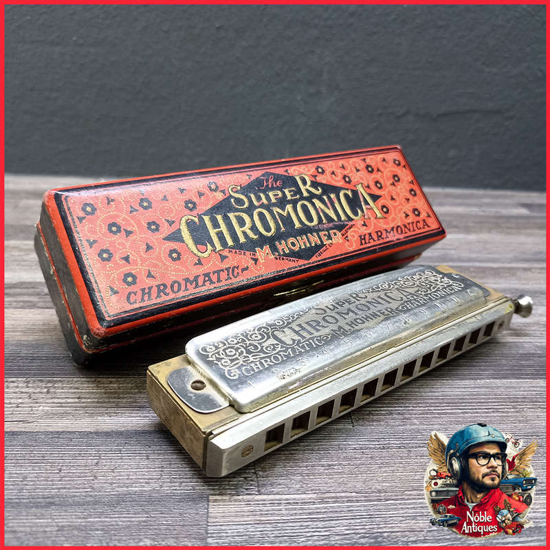 Vintage Original Boxed 1937 Pre War Super Chromonica M Hohner Harmonica Key Of G Six Point Star