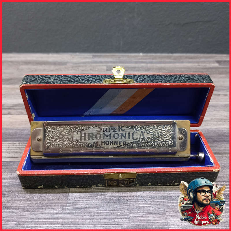 Vintage Original Boxed 1937 Pre War Super Chromonica M Hohner Harmonica Key Of G Six Point Star