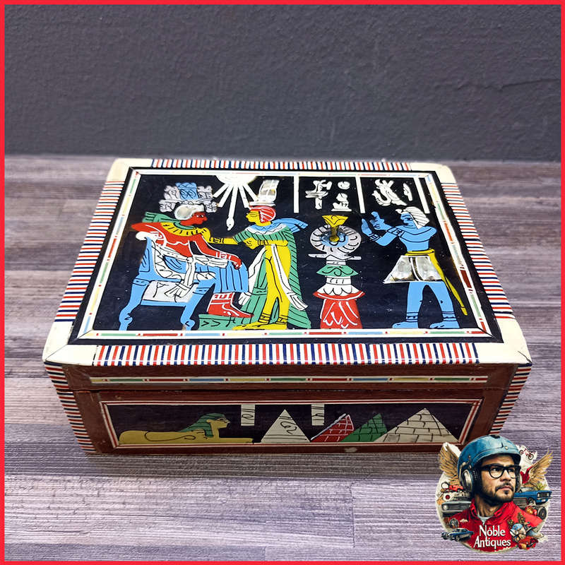 Vintage Egyptian Inlaid Abalone Wooden Trinket Jewelry Box